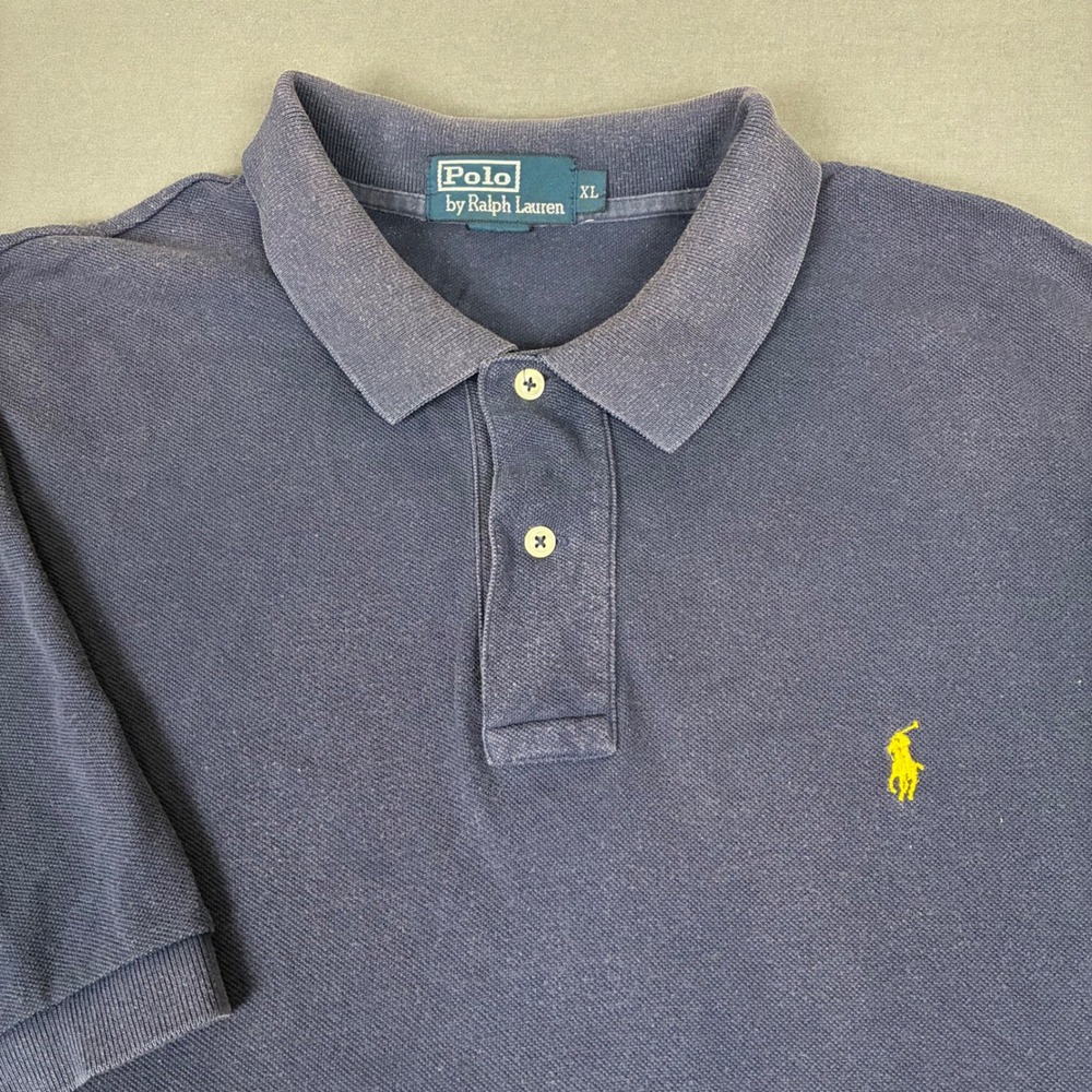 Polo Ralph Lauren Navy Blue Short Sleeve Polo Shirt Men's Size XL Yellow Pony